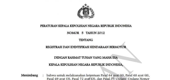 perkap-no-5-tahun-2012-tentang-regident-kendaraan-bermotor